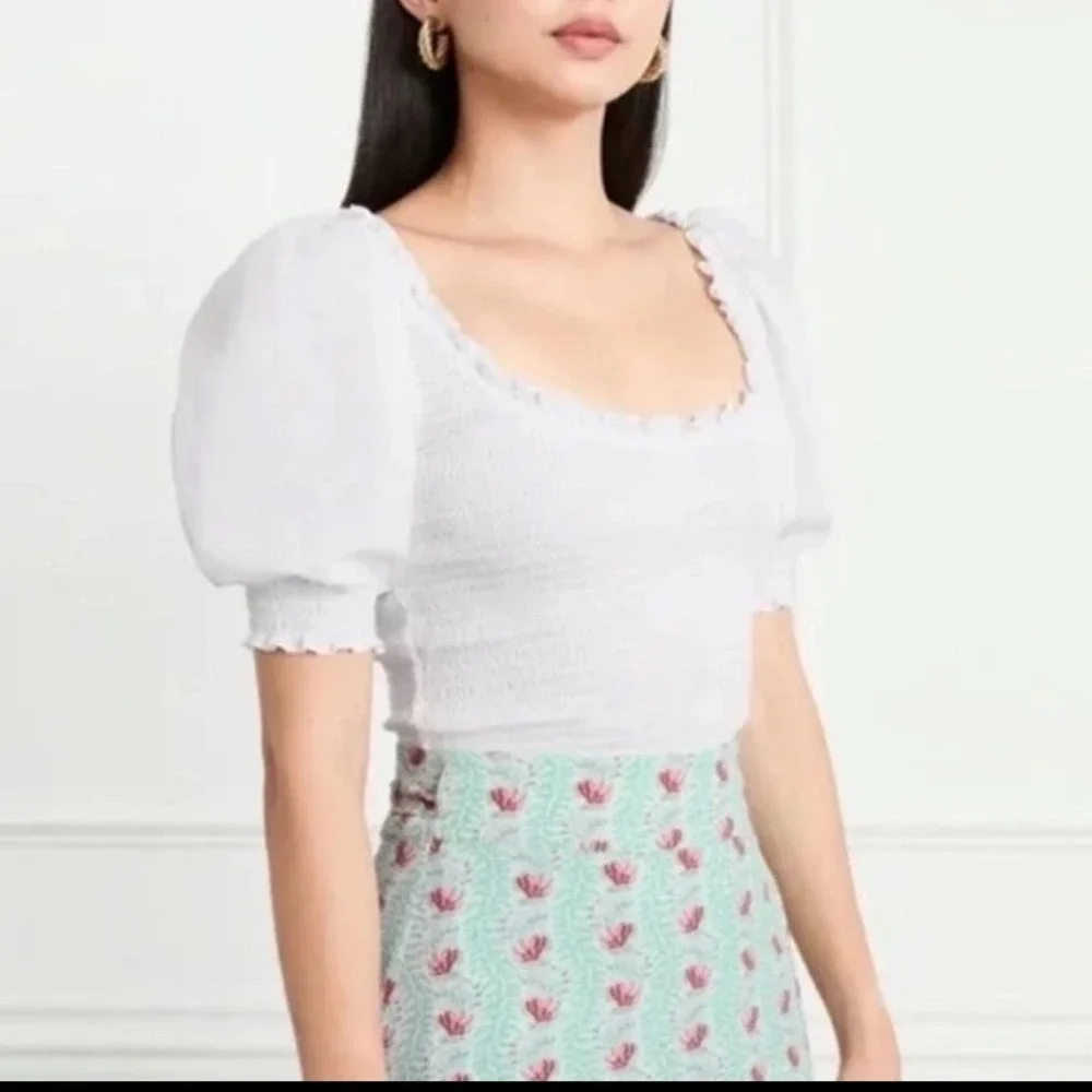 Tuckernuck Hill House Aiko Top White Smocked Puff Sleeve Blouse XL  New Cottage